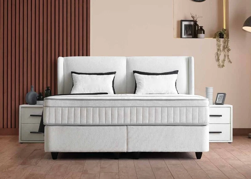 Casa Padrino Luxus Boxspringbett mit glattem Kopfteil Weiß 140 x 200 cm - Luxus Schlafzimmer Möbel
