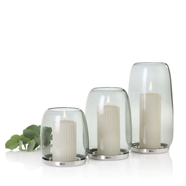 AdHoc Windlicht Yuna | Rauchgraues Borosilikatglas & Edelstahl| Verschiedene Größen