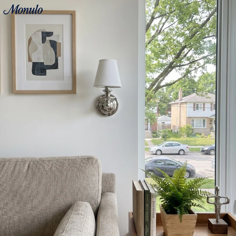 Wandlamp met stoffen kap en zwanenhalsarm – smeedijzeren armatuur met verstelbare leeslamp | Sansoti