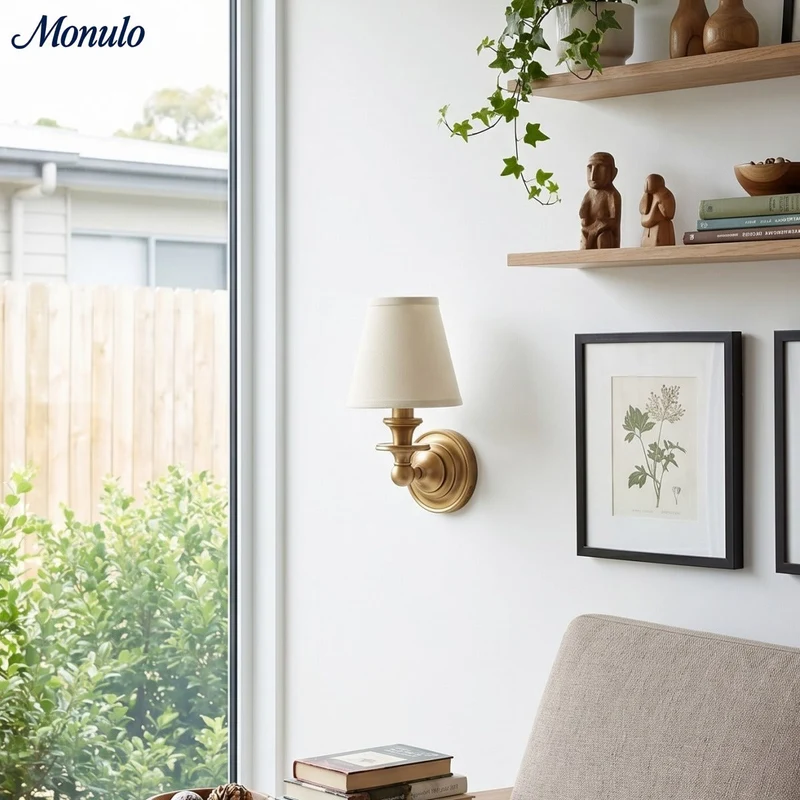 Wandlamp met stoffen kap en zwanenhalsarm – smeedijzeren armatuur met verstelbare leeslamp | Sansoti