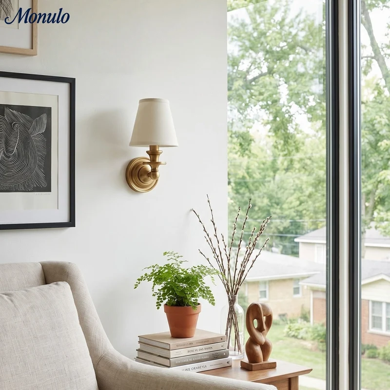 Wandlamp met stoffen kap en zwanenhalsarm – smeedijzeren armatuur met verstelbare leeslamp | Sansoti