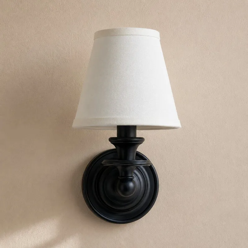 Wandlamp met stoffen kap en zwanenhalsarm – smeedijzeren armatuur met verstelbare leeslamp | Sansoti