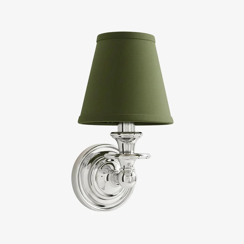 Wandlamp met stoffen kap en zwanenhalsarm – smeedijzeren armatuur met verstelbare leeslamp | Sansoti