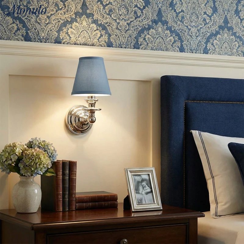 Wandlamp met stoffen kap en zwanenhalsarm – smeedijzeren armatuur met verstelbare leeslamp | Sansoti