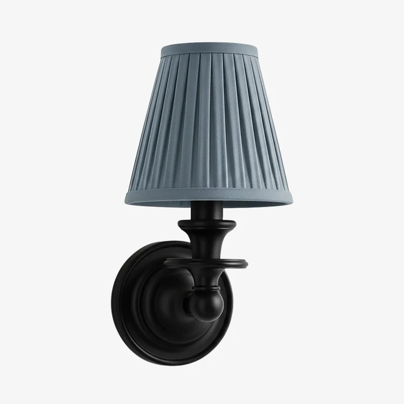 Wandlamp met stoffen kap en zwanenhalsarm – smeedijzeren armatuur met verstelbare leeslamp | Sansoti