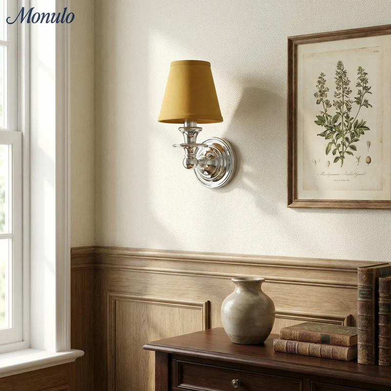 Wandlamp met stoffen kap en zwanenhalsarm – smeedijzeren armatuur met verstelbare leeslamp | Sansoti