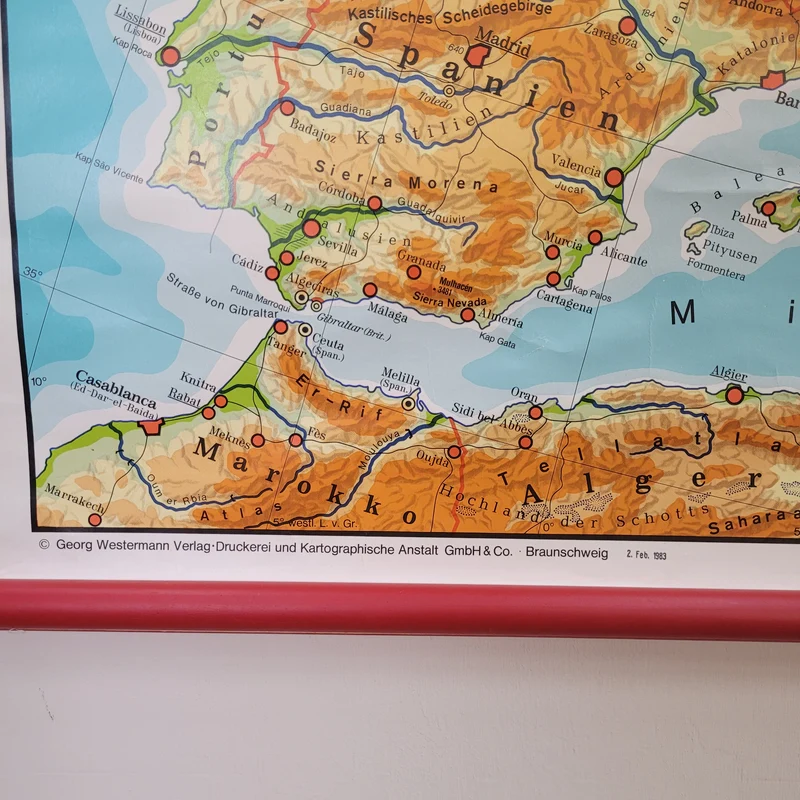 Vintage Schulwandkarte Europa physisch – Lehrtafel Rollbild Wanddeko