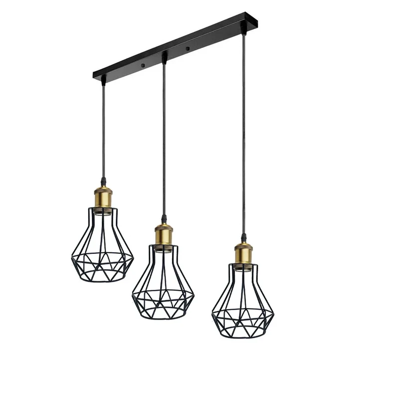 Retro Industrie Pendelleuchte Schwarz – Vintage Drahtkäfig Hängelampe~4141