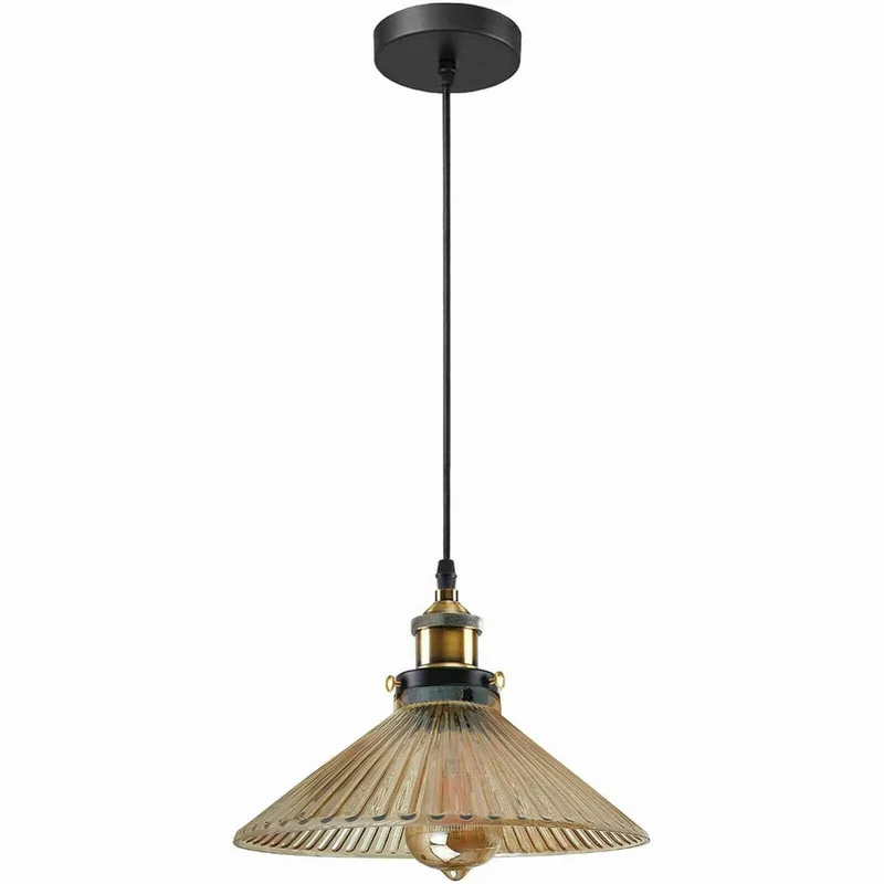 Geriffelte Glasleuchte – Vintage Industrie Pendelleuchte Küche | Ø25cm | E27 ~4096