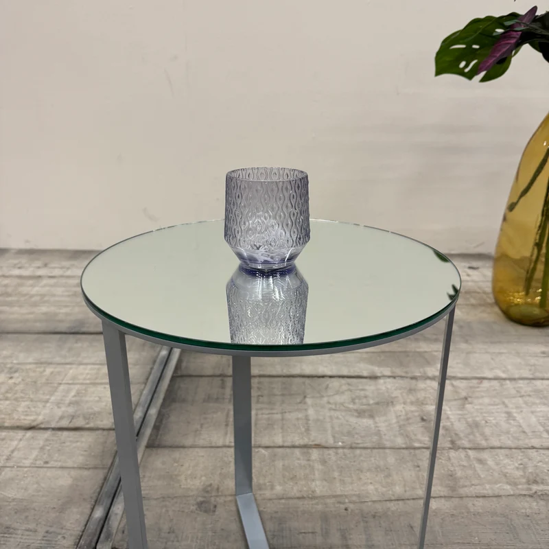 Designer Beistelltisch Rund Spiegelglas Silber Loungetisch Tisch Gebraucht