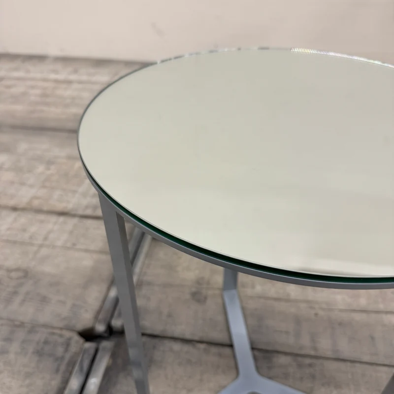 Designer Beistelltisch Rund Spiegelglas Silber Loungetisch Tisch Gebraucht