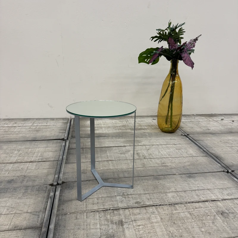 Designer Beistelltisch Rund Spiegelglas Silber Loungetisch Tisch Gebraucht