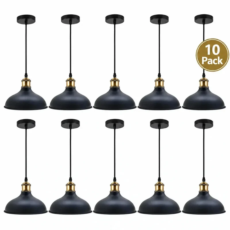 10er Pack Konvolut Vintage Industrial schwarze Pendelleuchten ~4143