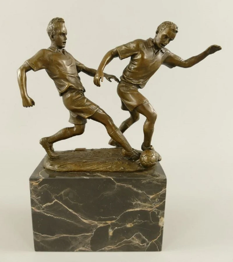 Casa Padrino Bronze Skulptur 2 Fußballspieler Bronze / Grau H. 23 cm - Schreibtisch Deko