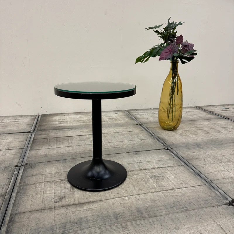Designer Loungetisch Beistelltisch Rund Glasplatte Dunkle Eiche Schwarz Gebraucht
