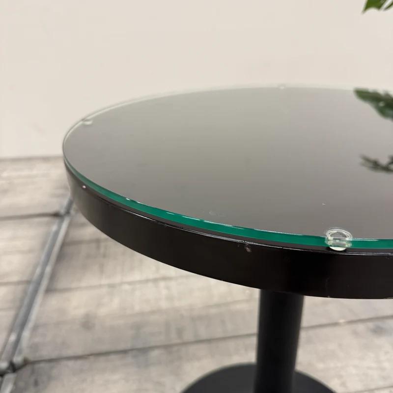 Designer Loungetisch Beistelltisch Rund Glasplatte Dunkle Eiche Schwarz Gebraucht