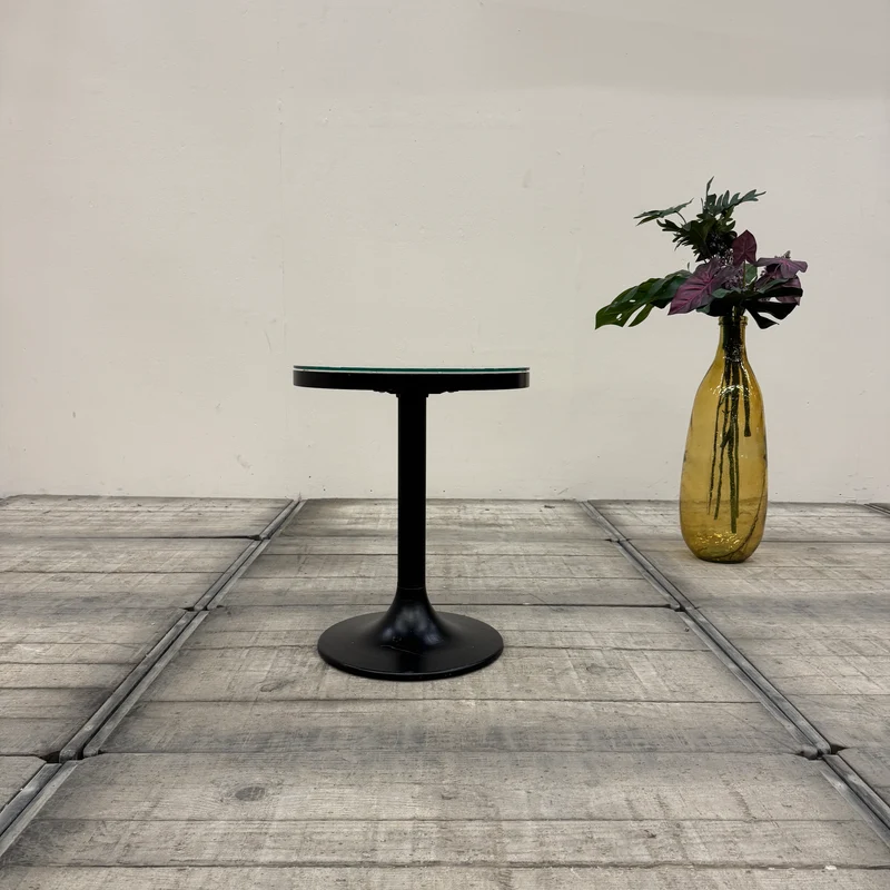 Designer Loungetisch Beistelltisch Rund Glasplatte Dunkle Eiche Schwarz Gebraucht