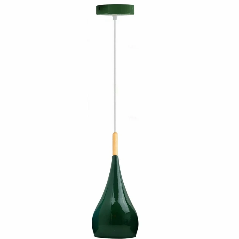 Skandi Pendelleuchte Metall Holz | Tropfenform Hängelampe für Esstisch Küche~4087