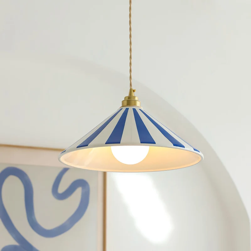 Gestreepte Glazen Hanglamp met Messing Fitting – Dopamine Kleuren Hangende Verlichting voor Keuken Eetkamer | Sansoti
