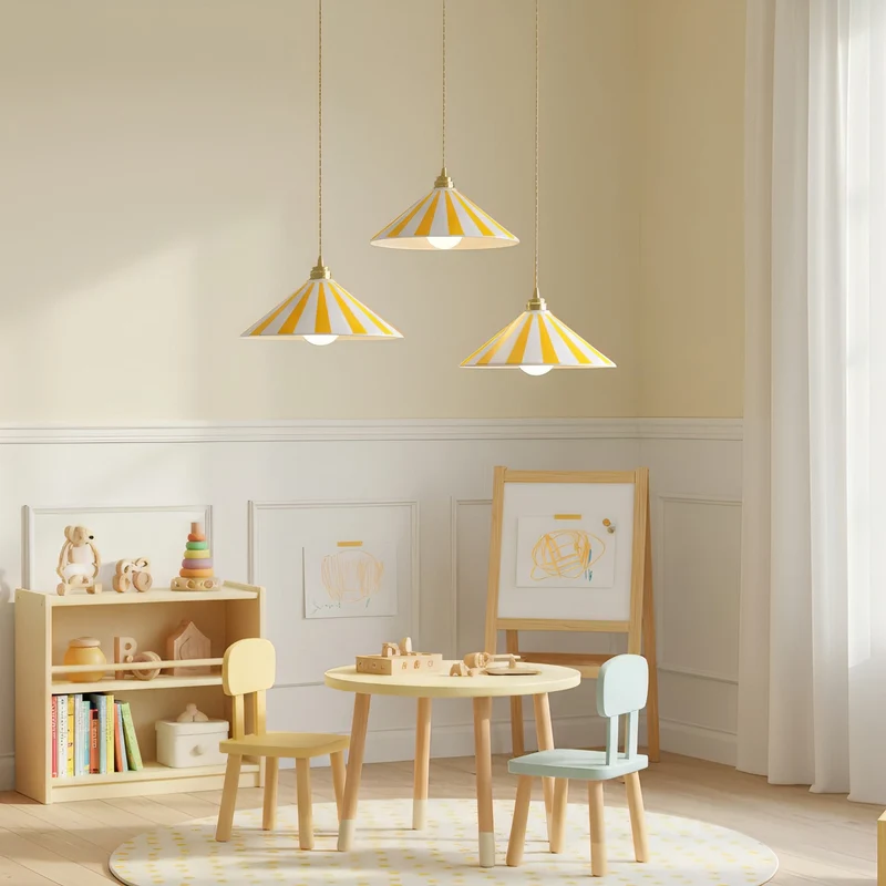 Gestreepte Glazen Hanglamp met Messing Fitting – Dopamine Kleuren Hangende Verlichting voor Keuken Eetkamer | Sansoti