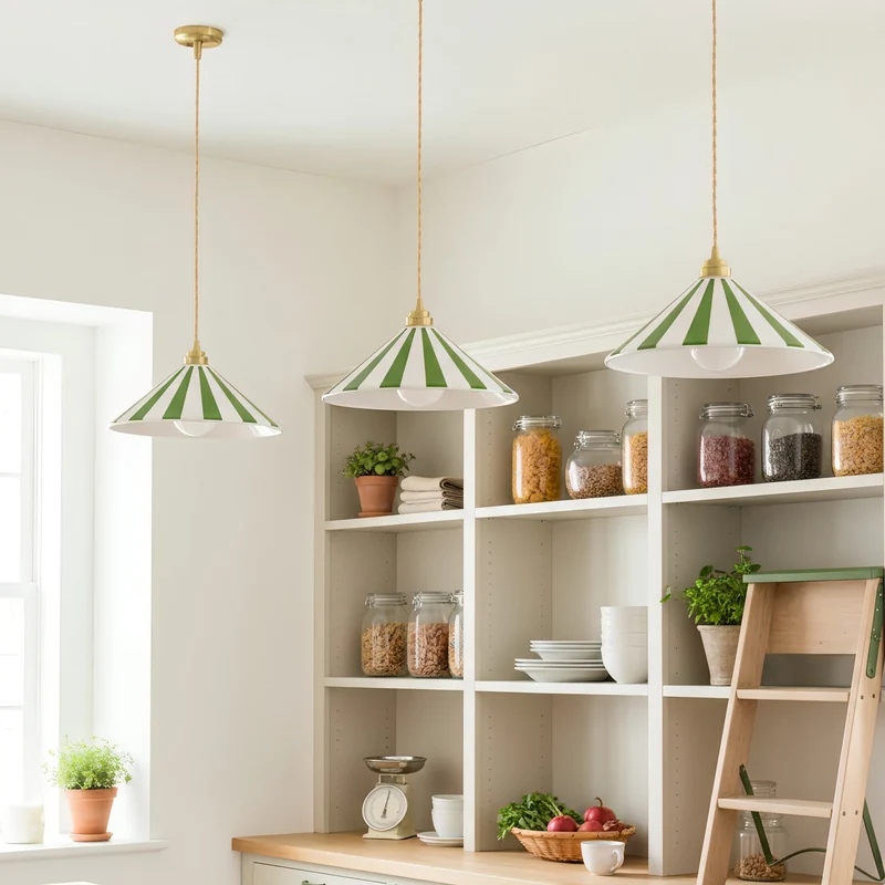 Gestreepte Glazen Hanglamp met Messing Fitting – Dopamine Kleuren Hangende Verlichting voor Keuken Eetkamer | Sansoti