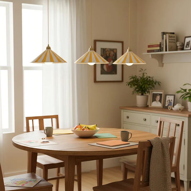 Gestreepte Glazen Hanglamp met Messing Fitting – Dopamine Kleuren Hangende Verlichting voor Keuken Eetkamer | Sansoti