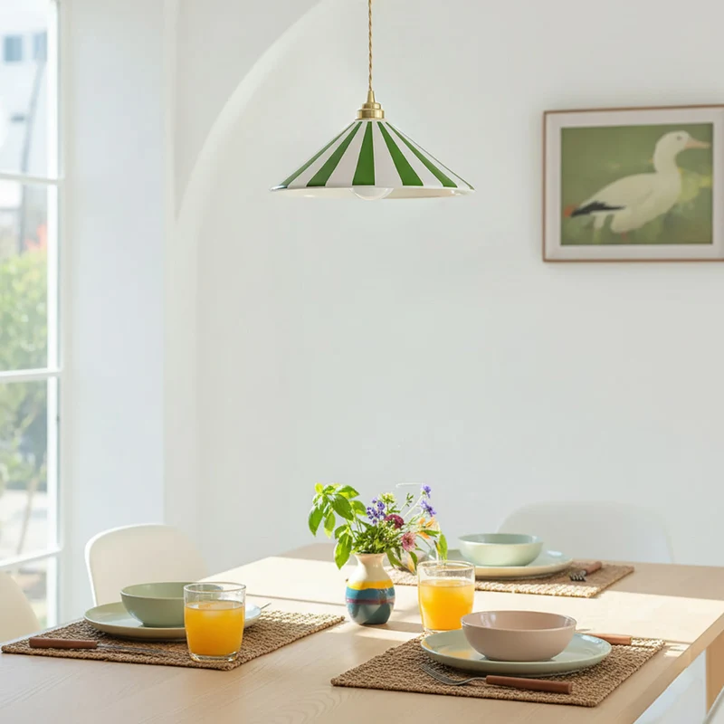Gestreepte Glazen Hanglamp met Messing Fitting – Dopamine Kleuren Hangende Verlichting voor Keuken Eetkamer | Sansoti