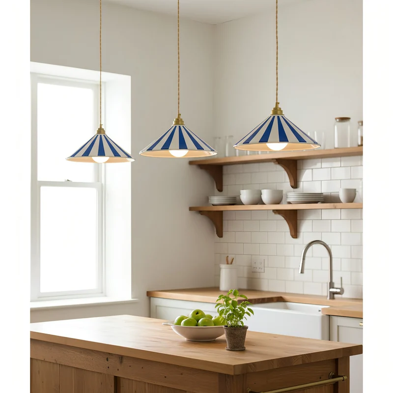 Gestreepte Glazen Hanglamp met Messing Fitting – Dopamine Kleuren Hangende Verlichting voor Keuken Eetkamer | Sansoti