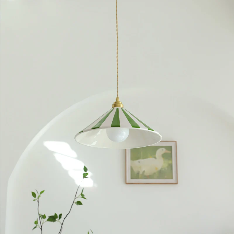 Gestreepte Glazen Hanglamp met Messing Fitting – Dopamine Kleuren Hangende Verlichting voor Keuken Eetkamer | Sansoti