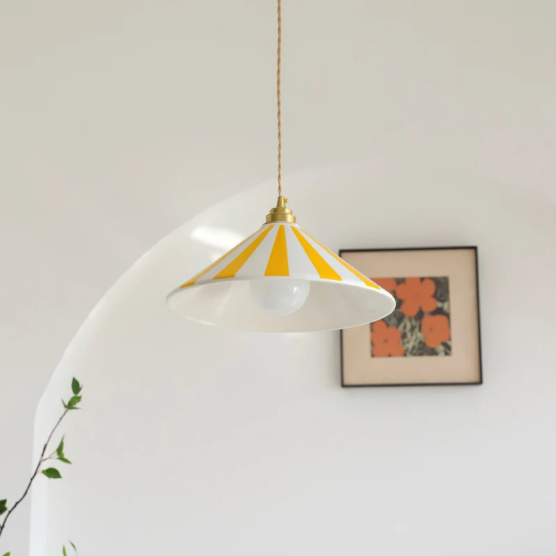 Gestreepte Glazen Hanglamp met Messing Fitting – Dopamine Kleuren Hangende Verlichting voor Keuken Eetkamer | Sansoti