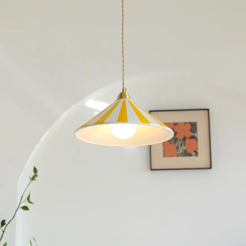 Gestreepte Glazen Hanglamp met Messing Fitting – Dopamine Kleuren Hangende Verlichting voor Keuken Eetkamer | Sansoti