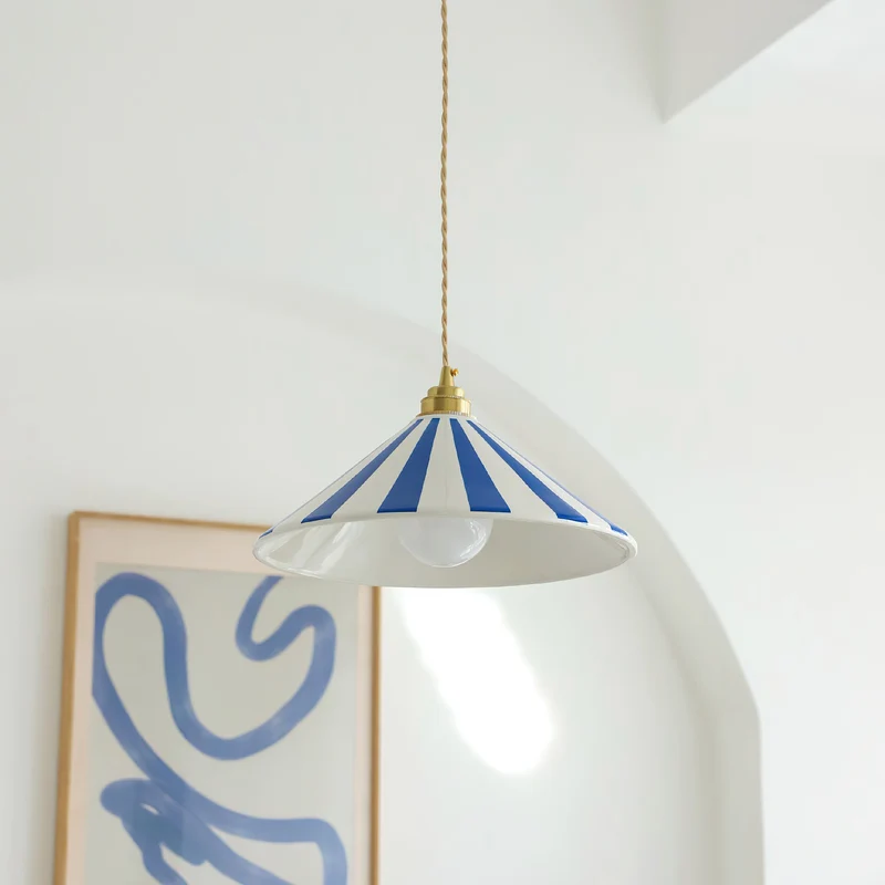 Gestreepte Glazen Hanglamp met Messing Fitting – Dopamine Kleuren Hangende Verlichting voor Keuken Eetkamer | Sansoti