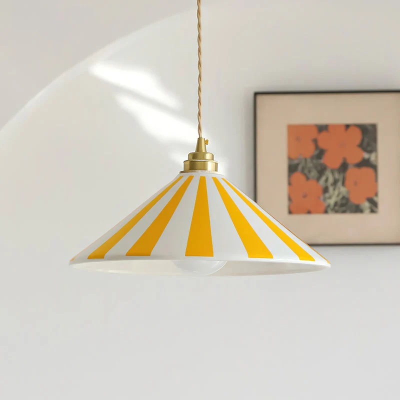 Gestreepte Glazen Hanglamp met Messing Fitting – Dopamine Kleuren Hangende Verlichting voor Keuken Eetkamer | Sansoti