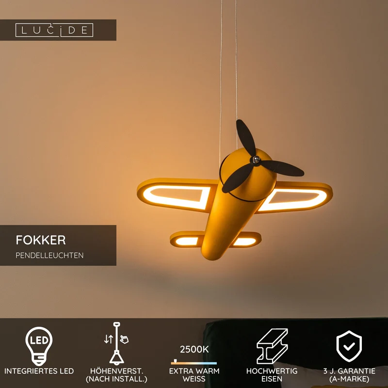 LED-Kinder-Pendelleuchte Fokker extra warmweiß höhenverstellbar