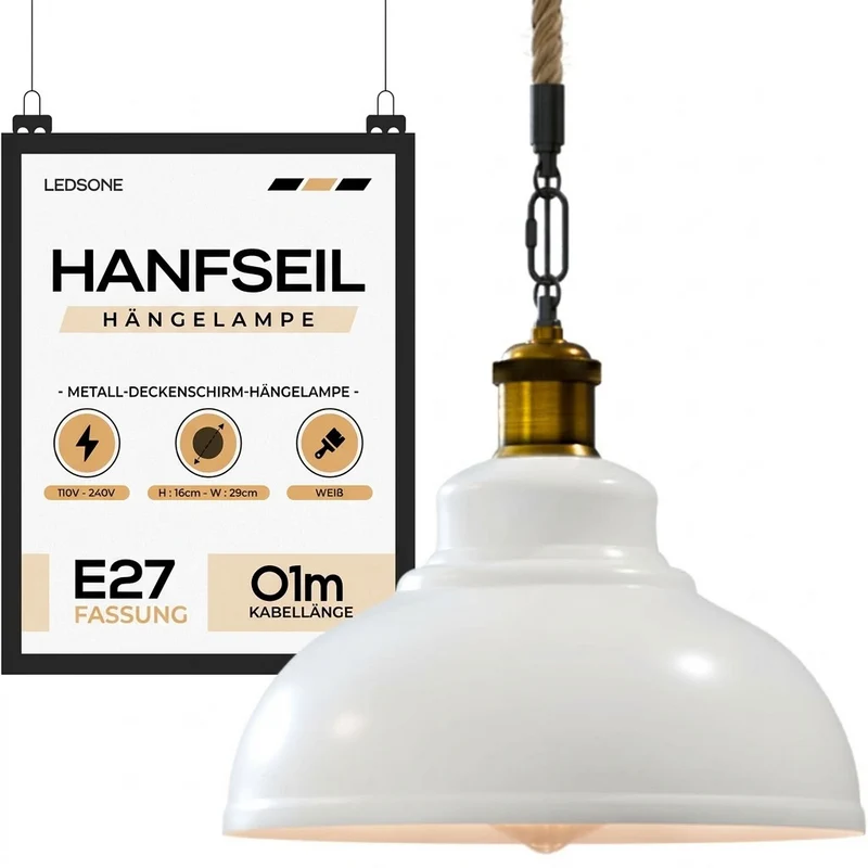 Gutsherrenleuchte Seil – Vintage Industrie Hängelampe Esstisch | Ø29cm | E27 ~4133