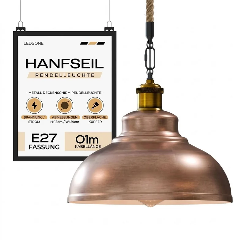Gutsherrenleuchte Seil – Vintage Industrie Hängelampe Esstisch | Ø29cm | E27 ~4133