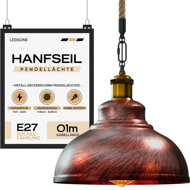 Gutsherrenleuchte Seil – Vintage Industrie Hängelampe Esstisch | Ø29cm | E27 ~4133
