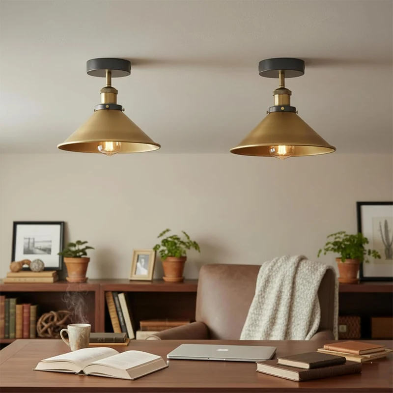2 Stück Halb Unterputz Deckenleuchte Metallkegel E27 moderne Lampen~4111
