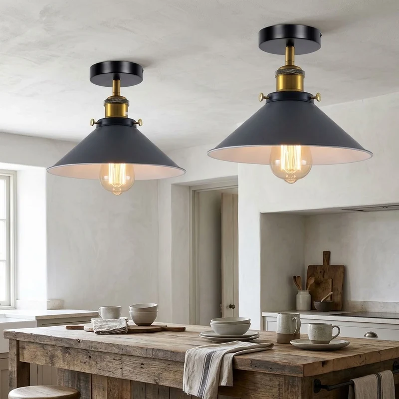 2 Stück Halb Unterputz Deckenleuchte Metallkegel E27 moderne Lampen~4111