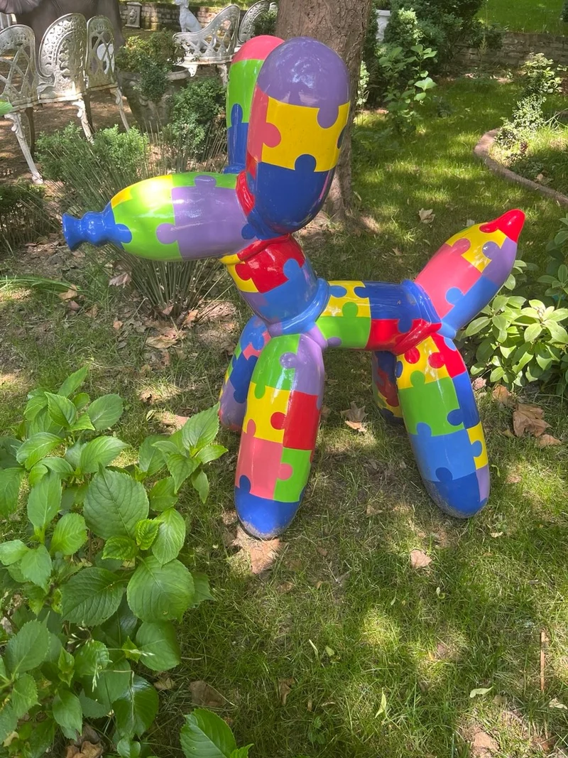 Casa Padrino Deko Skulptur Hund 100 cm – Bunt Puzzle Kunstharz Figur Pop Art