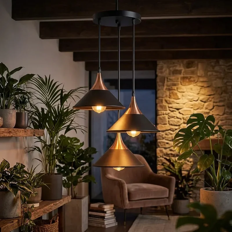 Moderne 3-flammig Industrie Pendelleuchte | E27 Kegel Cluster Lampe Esstisch ~4171