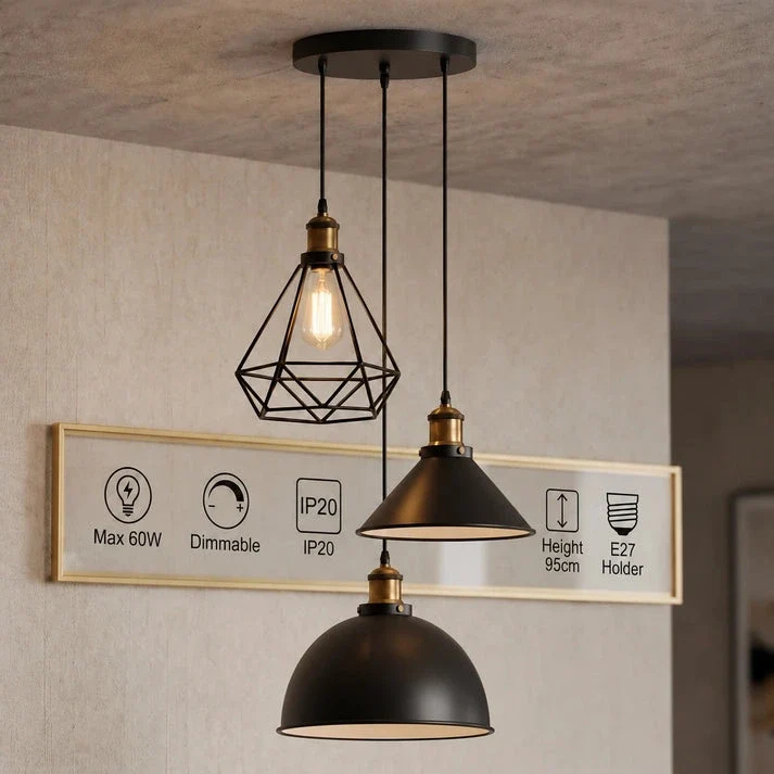 3 flammige Bistro Clusterleuchte – Vintage Industrie Hängelampe | E27 ~4170
