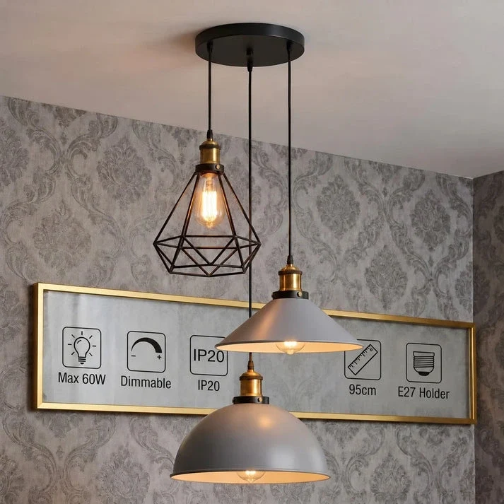 3 flammige Bistro Clusterleuchte – Vintage Industrie Hängelampe | E27 ~4170