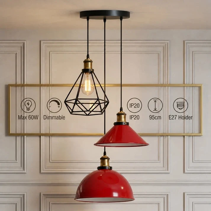 3 flammige Bistro Clusterleuchte – Vintage Industrie Hängelampe | E27 ~4170