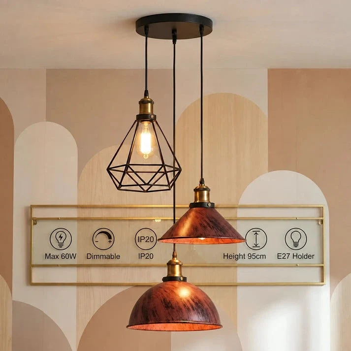3 flammige Bistro Clusterleuchte – Vintage Industrie Hängelampe | E27 ~4170