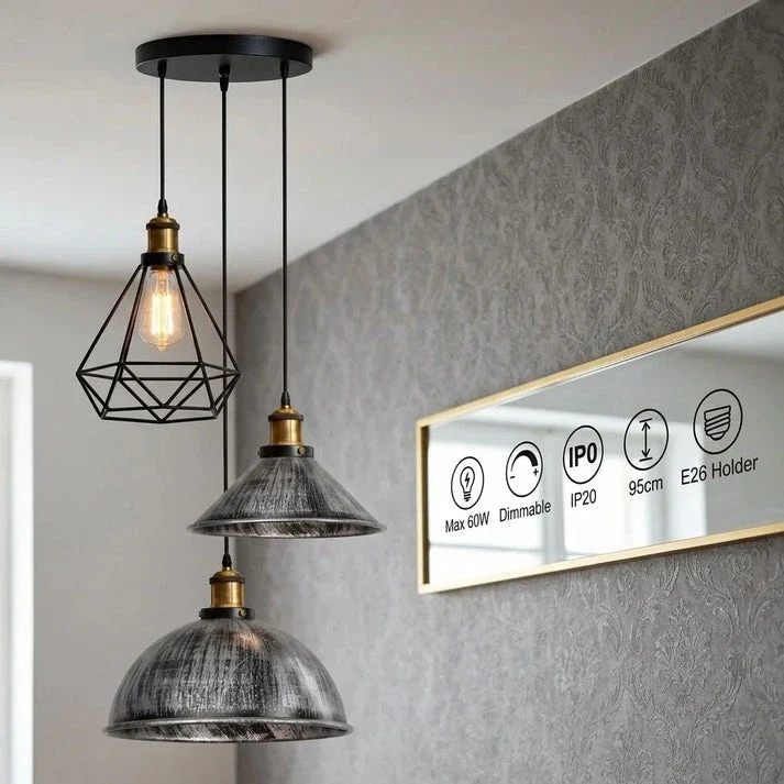 3 flammige Bistro Clusterleuchte – Vintage Industrie Hängelampe | E27 ~4170