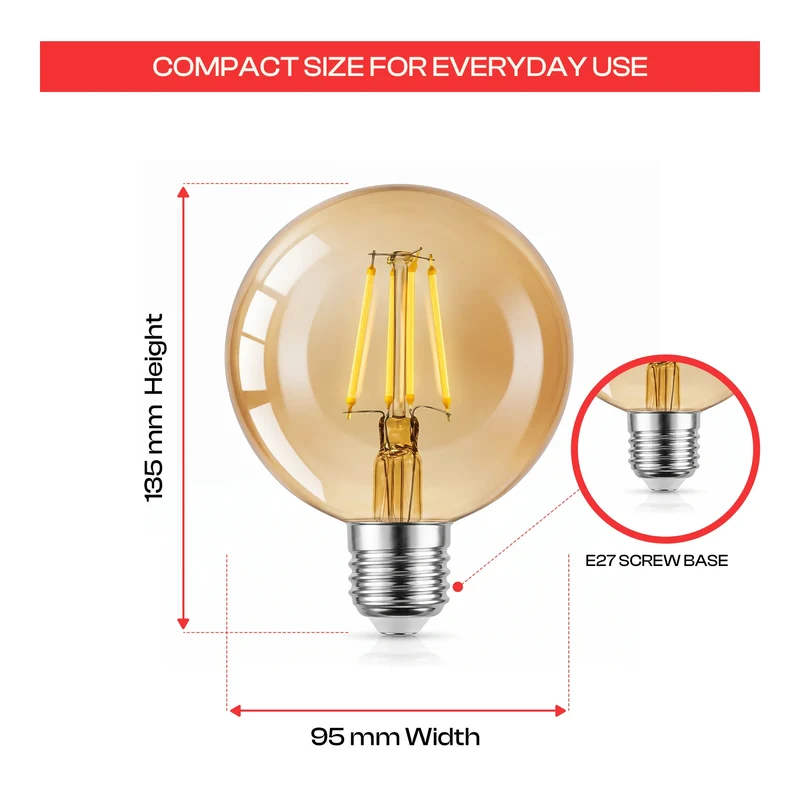 All Seasons Life G95 4W Vintage Edison LED Glühbirne Dimmbare Warmweiß ~1026