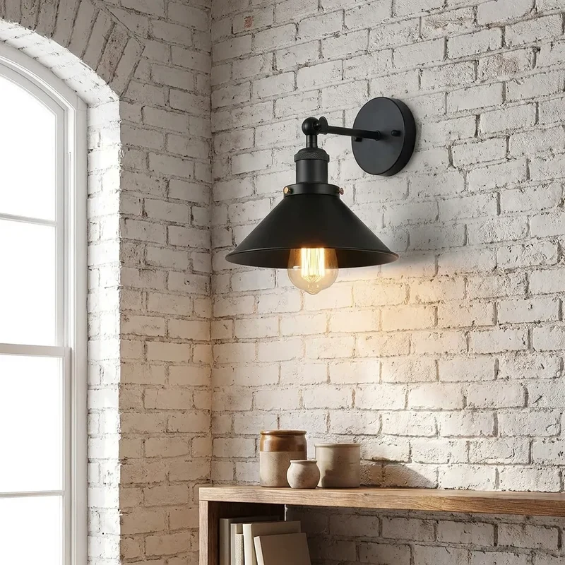 Schwarze Wandleuchte Trichter – Vintage Industrie Wandlampe Loft | Ø 22cm | E27 ~4167