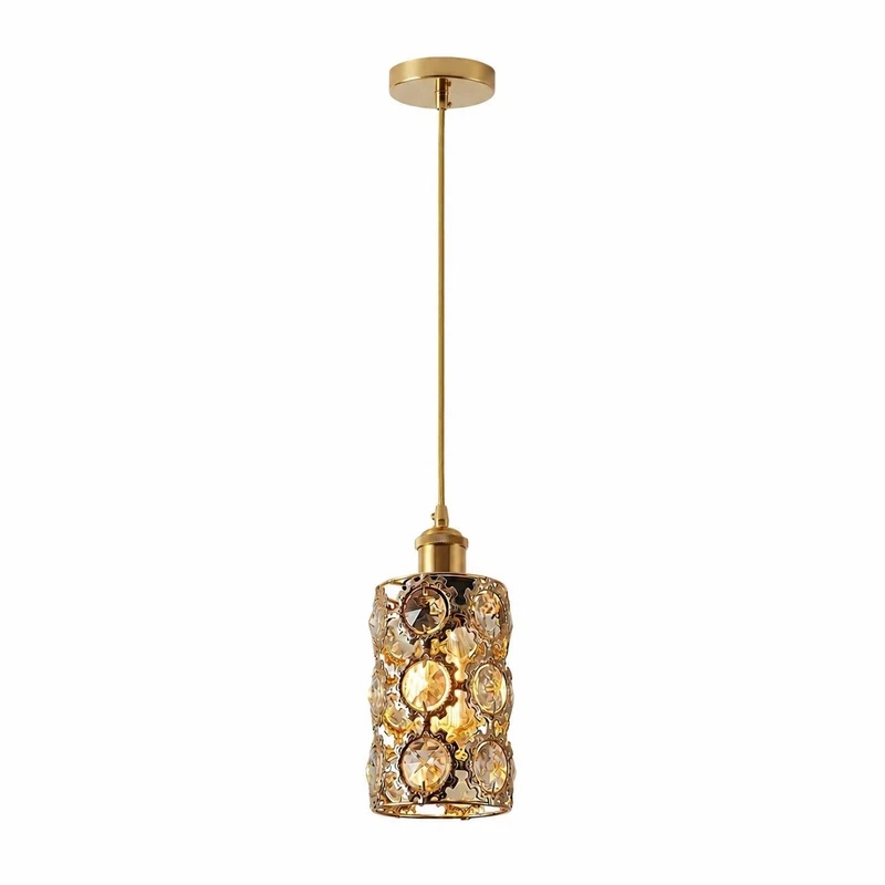 Vintage Hängelampe Gold Kristall | Boho Sonnenblume Pendelleuchte ~4035