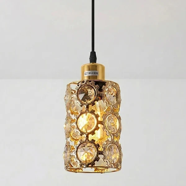 Vintage Hängelampe Gold Kristall | Boho Sonnenblume Pendelleuchte ~4035